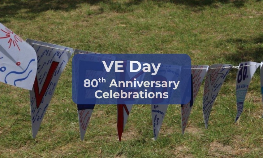 Image shows the VE Day bunting made by pupils and used for the Year 7 field party on Wednesday 07 May 2025